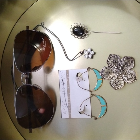Cole Haan classic aviators sunglasses New plus earrings, necklace 2 pins - Picture 1 of 16